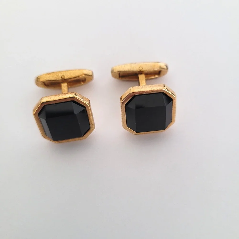 Dolce & Gabbana Mens Cufflinks Gold Tone Black Stone Octagon Made in Italy Box